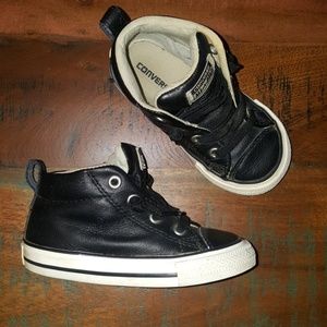 Black Leather No-lace High top Converse